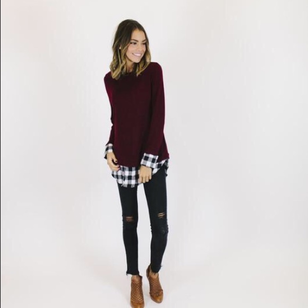 Burgundy and plaid sweater by ShopMawell